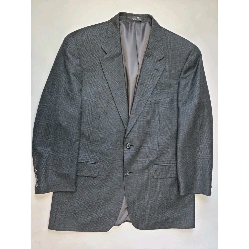 Jones New York Mens 40R Wool Cashmere Sport Coat Gray Plaid 2 Button Blazer USA